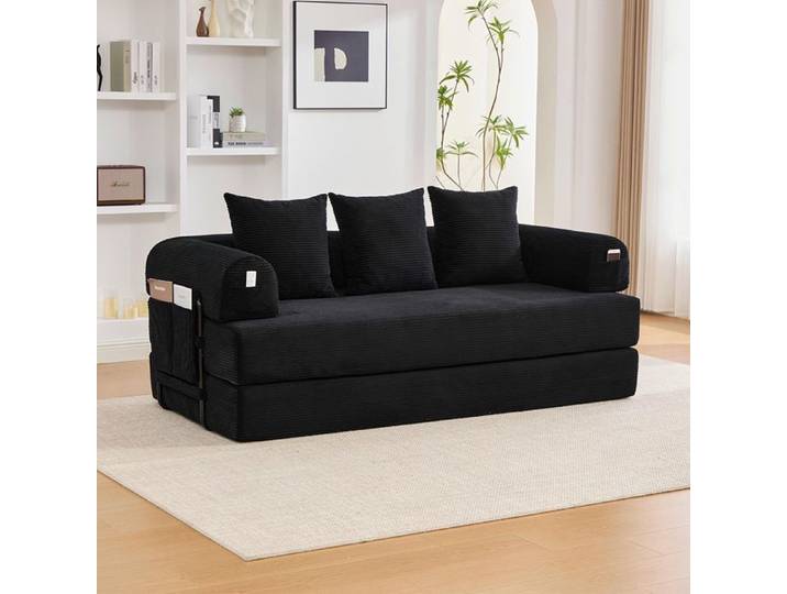 Canapé pliable compressible avec 3 coussins et rangements Noir