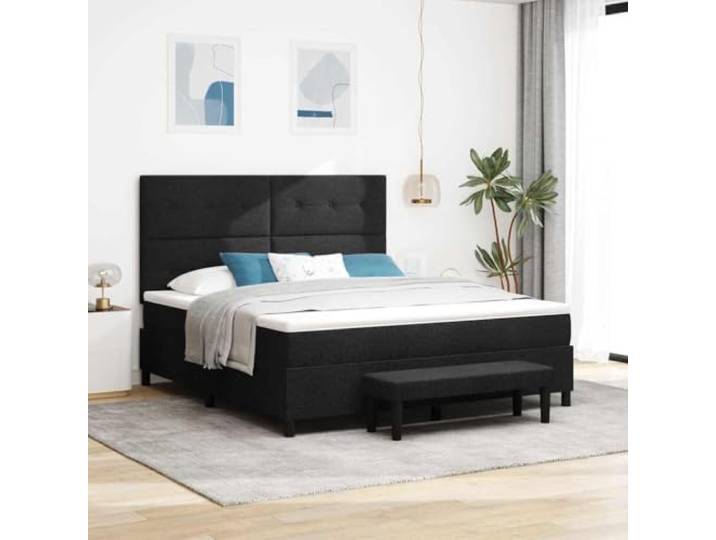Stoffbezug verstellbares Kopfteil mittelfeste Matratze Boxspringbett Boxspringbett mit Matratze Schwarz 180x200 cm Stoff verstellbares Kopfteil Luxus Bett mit Bettkasten