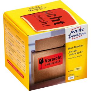 Zweckform Hinweisetiketten 7211, Zerbrechlich, 50 x 100mm, selbstklebend, auf Rolle, 200 Stück