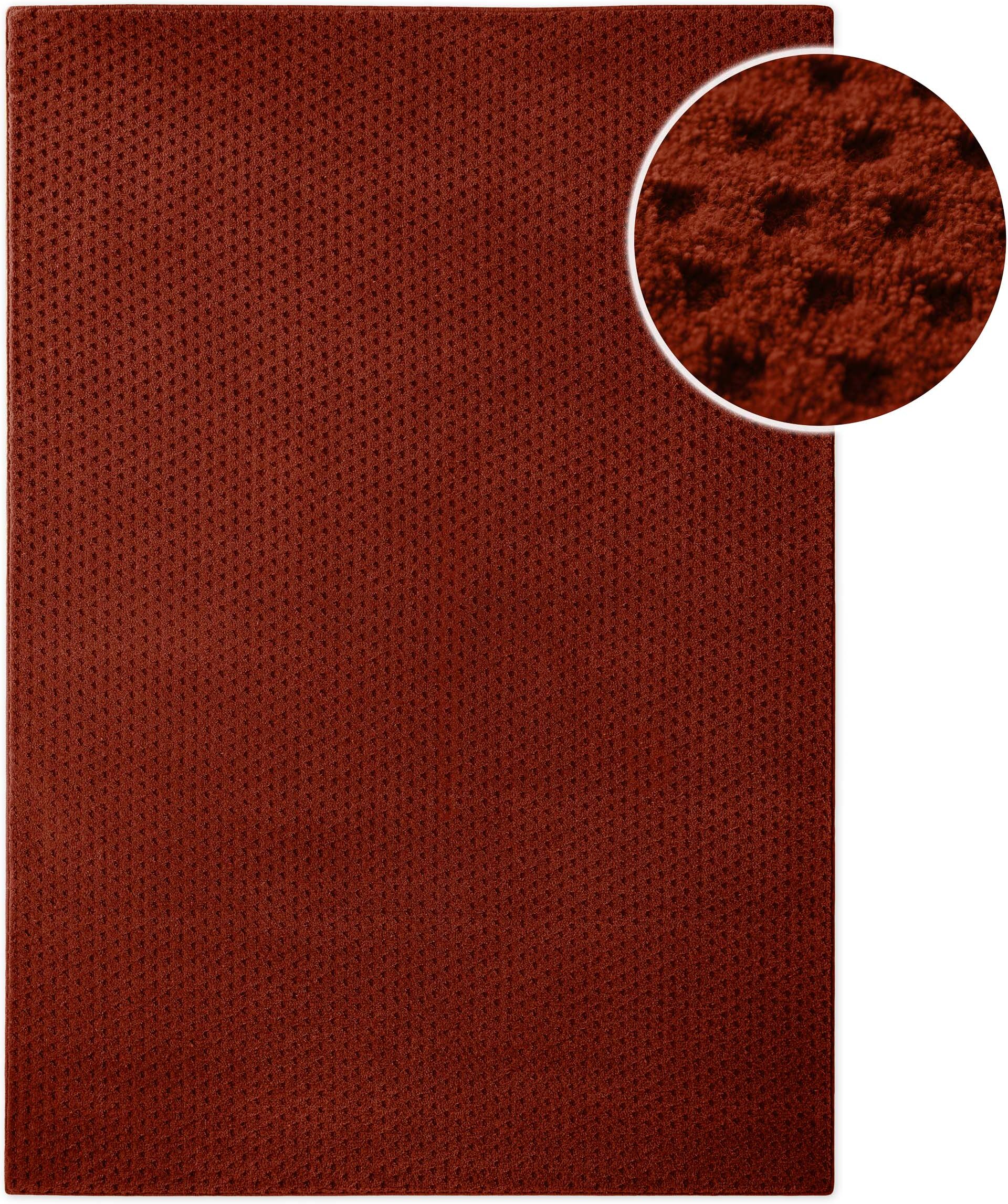 Teppich WECON HOME "Castello THREE", rot (purpur rot), B:200cm H:7mm L:300cm, Schurwolle, Teppiche, Teppich, Schurwolle, Kurzflor mit Hoch-Tief-Effekt, Wohnzimmer, Punktmuster purpur rot B : 200cm 1 Stk., 7mm, L: 300cm