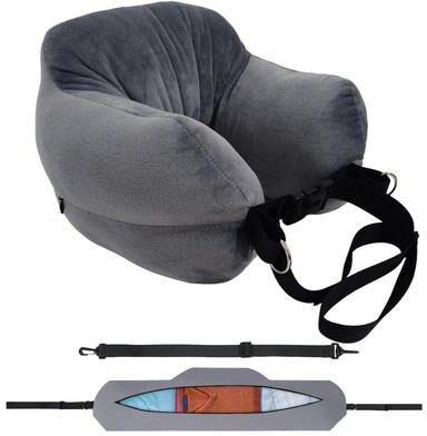 Inspire Curations FlexRest Travel Comfort Pillow Adjustable Travel Neck Pillow With Fillable Design & Washable Cover dark Gray