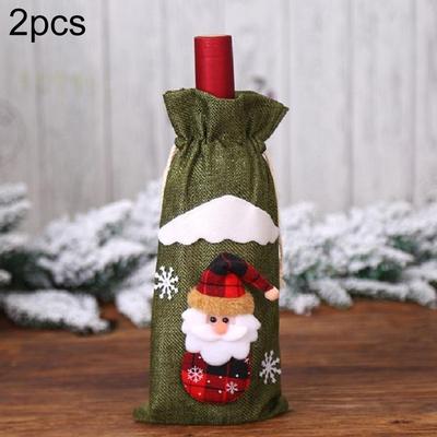 Inspired Deals 2PCS Christmas Wine Bottle Cover Linen Gift Bags For Holiday Table Decor green Old Man