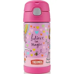 FUNtainer Thermosflasche mit Strohhalm Einhorn, 355 ml