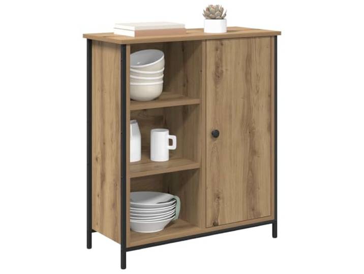 KTHLBRH Sideboard Eiche Handwerk 70 x 30 x 80 cm Holz mehrschichtig Modernes Design, 6 Etagen, schwarzer Metallrahmen, Scharniertür, Aufbewahrung für Esszimmer