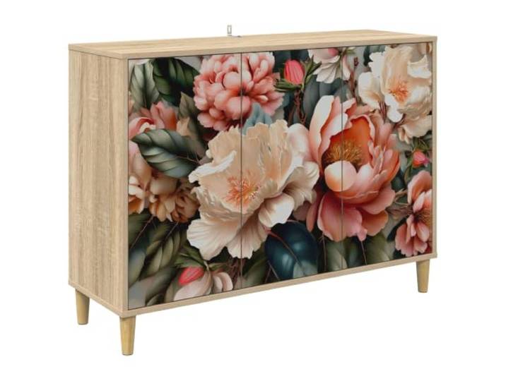 LASWWQMRF Sideboard BORNE Kommode Sonoma 102x33x75 cm Holzwerkstoff Stilvolles Anrichte-Möbel mit 3 Türen und 2 Fächern für Wohnzimmer und Flur. Erhöhte Füße schützen vor Feuchtigkeit.