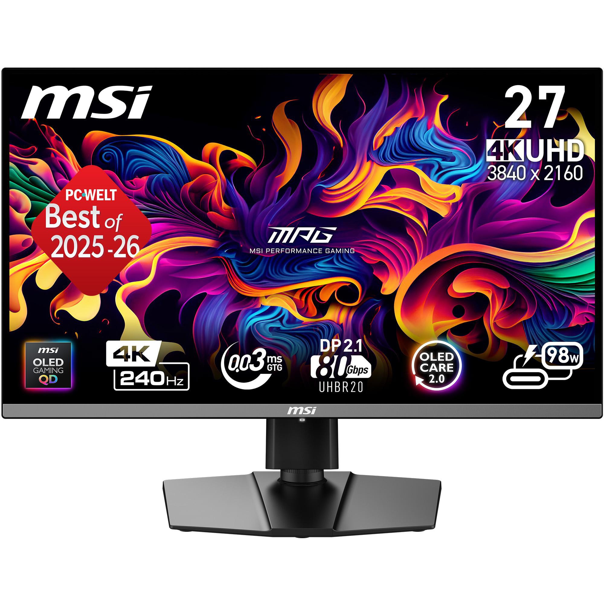 MSI MPG 272URXDE 26.5 Zoll 4K (UHD) QD-OLED Gaming Monitor 240Hz 16:9 DP/HDMI/USB-C PD98W 9S6-3CD79A-016