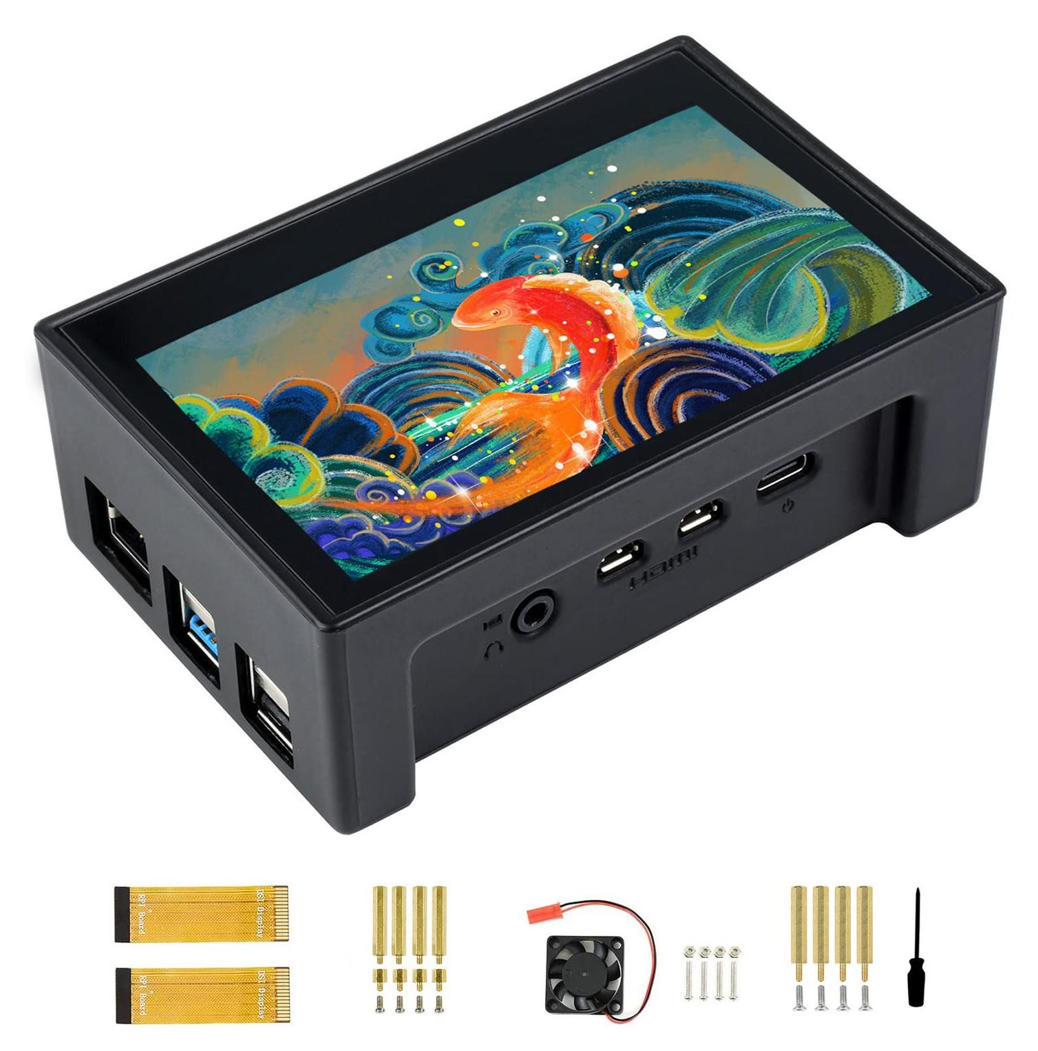 Waveshare 4,3-inch DSI LCD-scherm met behuizing voor Raspberry Pi 4B, 800x480 IPS-scherm, capacitief touchscreen