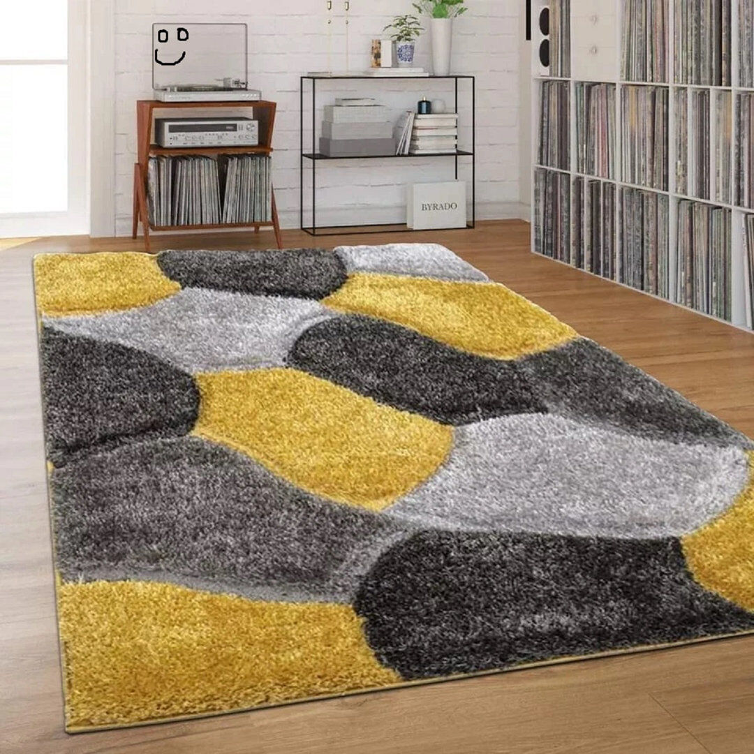Marlow Home Co. Shag Area Rug Ocher Grey Rectangle 200 x 290 cm