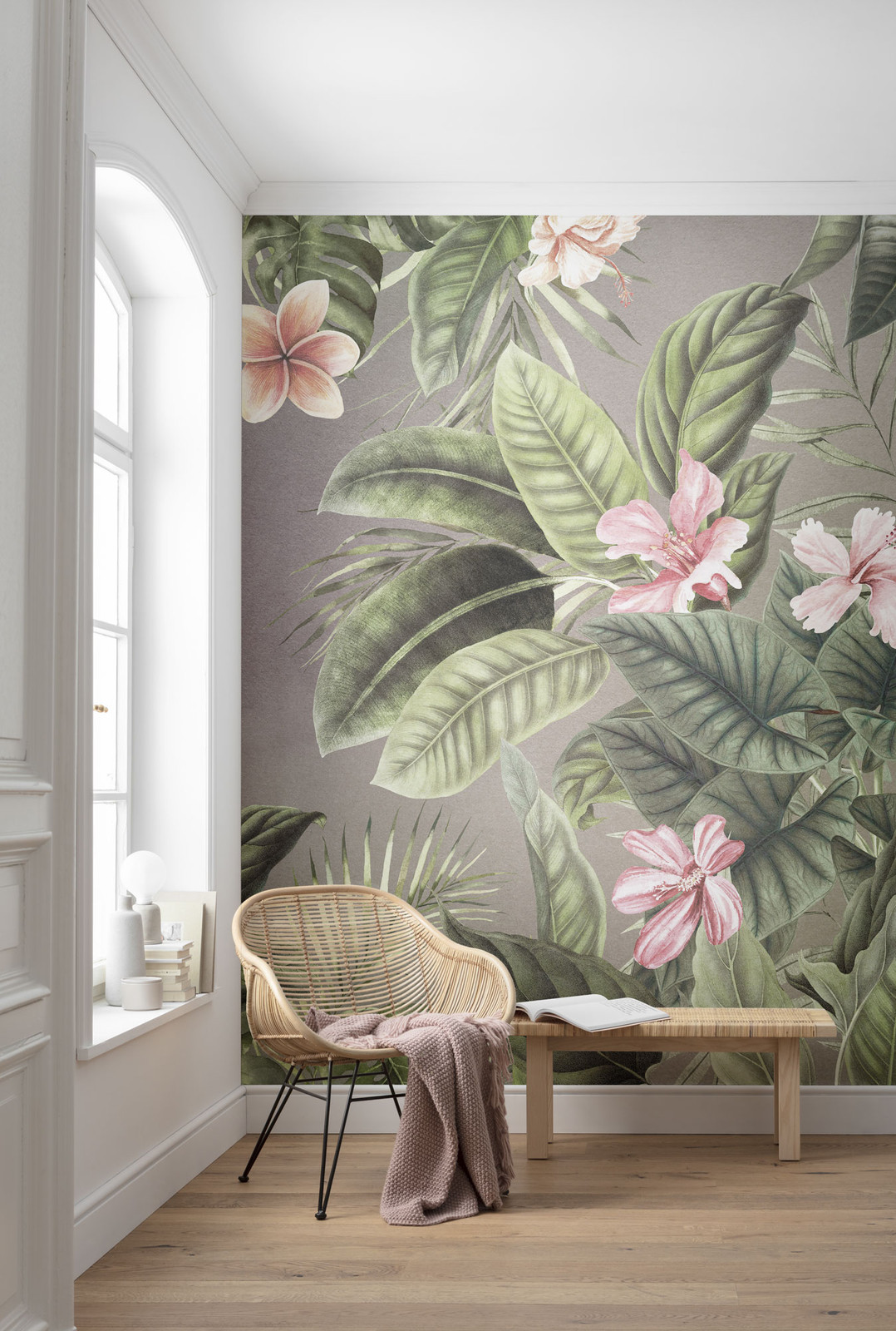 home24 Fotobehang Large Bloomed Floral Mural, Multicolour en Groen, B: 200 cm, H: 250 cm