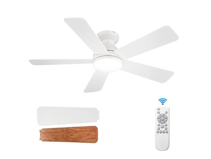 Ventilateur de plafond encastré de 52 pouces avec lumière et télécommande, 5 pales, lampe LED économe en énergie, pour salon, décoration intérieure, usage domestique