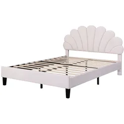 Polsterbett 140x200 mit Blumen-Kopfteil und Lattenrost – elegantes Design in Beige für hohen Komfort und stabile Konstruktion