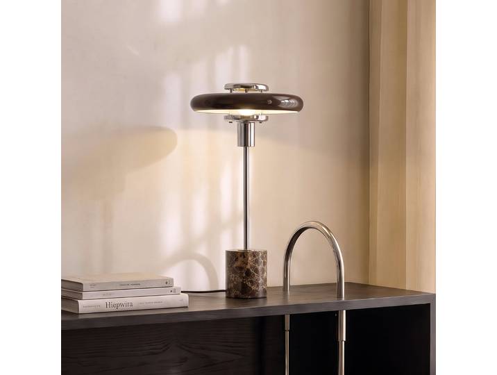 Lampe à poser Branford, marron, verre/marbre, style rétro - Lindby - Salon / séjour - Vintage / rétro - À ampoule unique