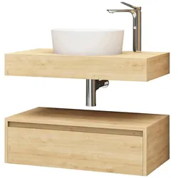 BELVIT Linuva Waschtischunterschrank Safir MDF Bad Unterschrank mit Schublade und Ablagefläche Wandmontage 80x45x50 cm