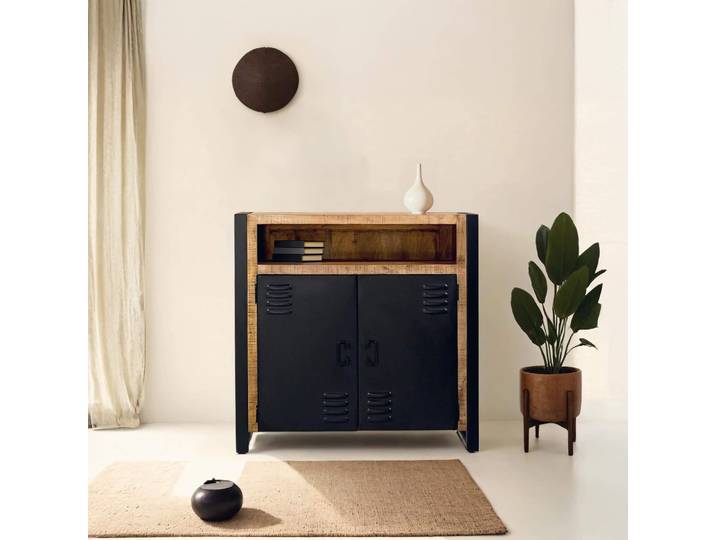 Petite armoire en métal et bois de manguier - Kansas