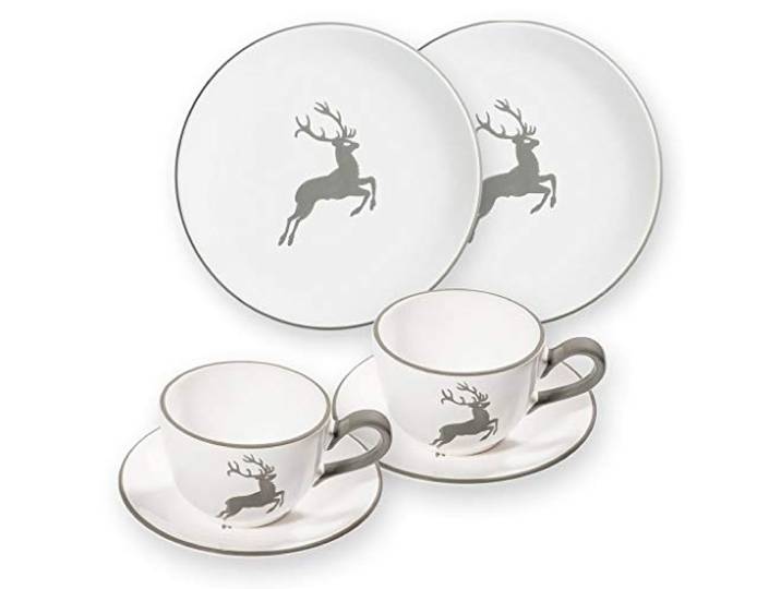 GMUNDNER KERAMIK Breakfast for two Classic Geschirrset grauer Hirsch Geschirr, handgemacht in Österreich