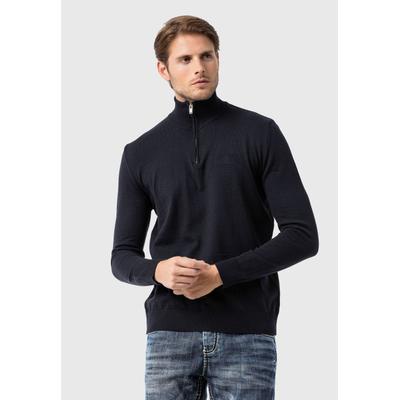 Troyer CIPO & BAXX "Pullover", Herren, Gr. L, blau (navyblau), Feinstrick, 50% Baumwolle, 50% Polyacryl, unifarben, regular fit, Pullover Troyer, mit Troyer-Kragen