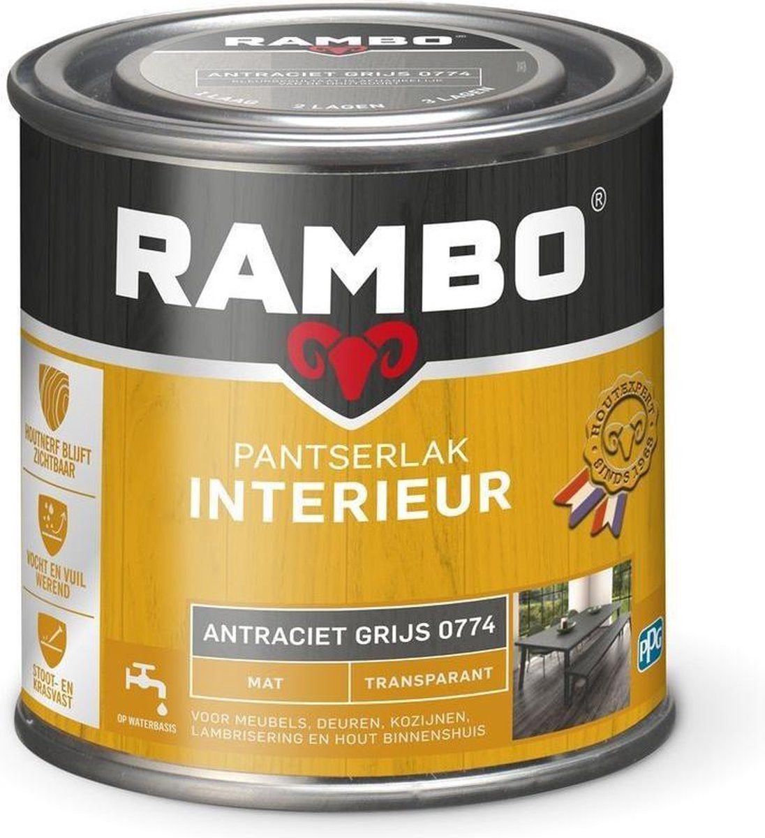 Rambo Pantserlak Interieur Transparant Mat Antracietgrijs 0,75 l