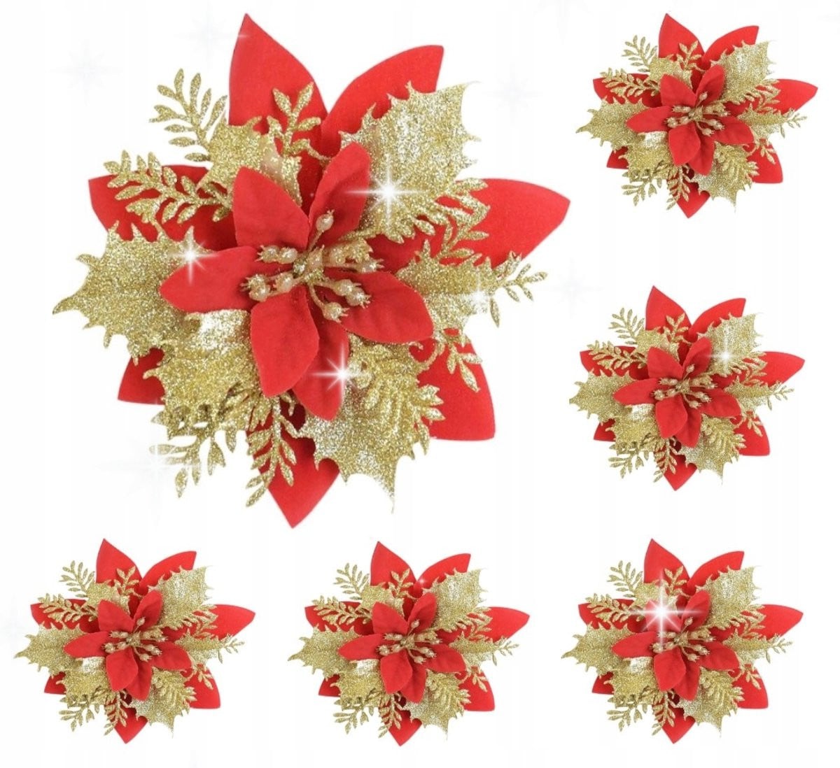 Set van 6 realistische kerststerren voor kerstdecoratie