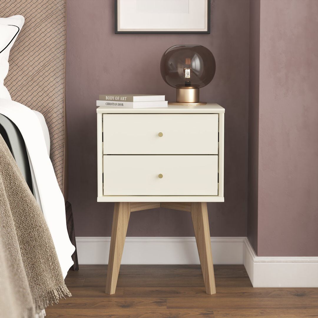 Norden Home Abby Corda 2 Drawer Bedside Table Ivory 59cm H X 39.5cm W X 39.5cm D