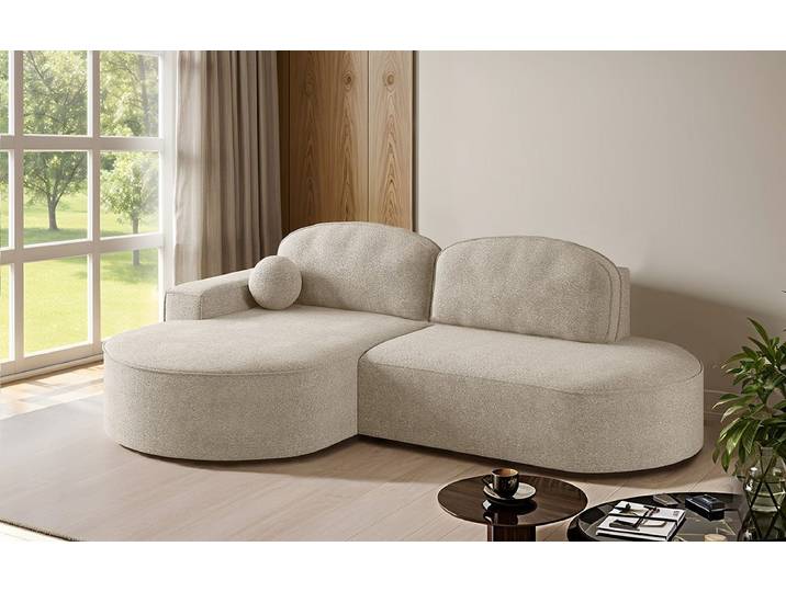 Designer Ecksofa Lenny Bouclé mit Schlaf- und Klappfunktion - Sand - Rechts - Luxusbetten24