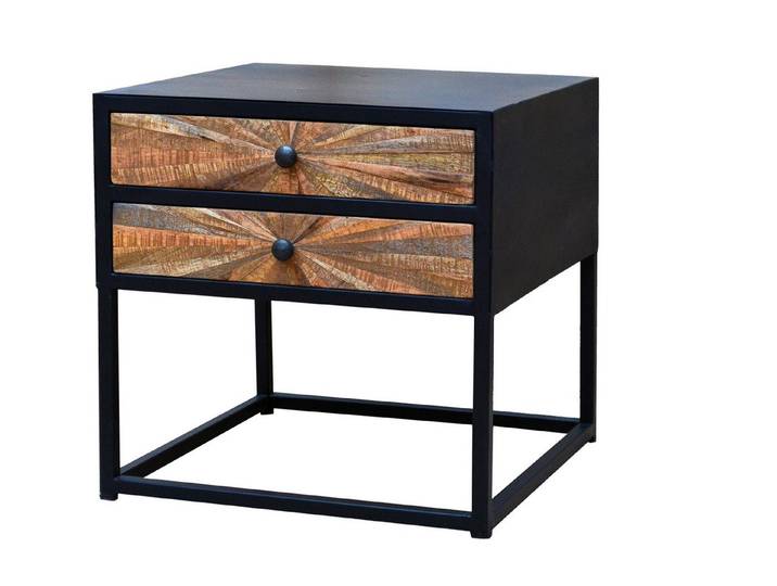 loft24 Nachtschrank Tanay Nachttisch, Beistelltisch, 2 Schubladen, Mangoholz