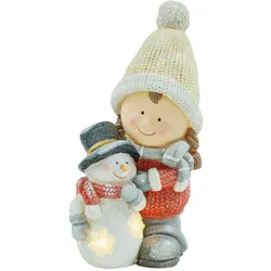 WEIHNACHTSDEKO Figur 45,5 cm Wichtel mit Schneemann LED-Licht In- und Outdoor