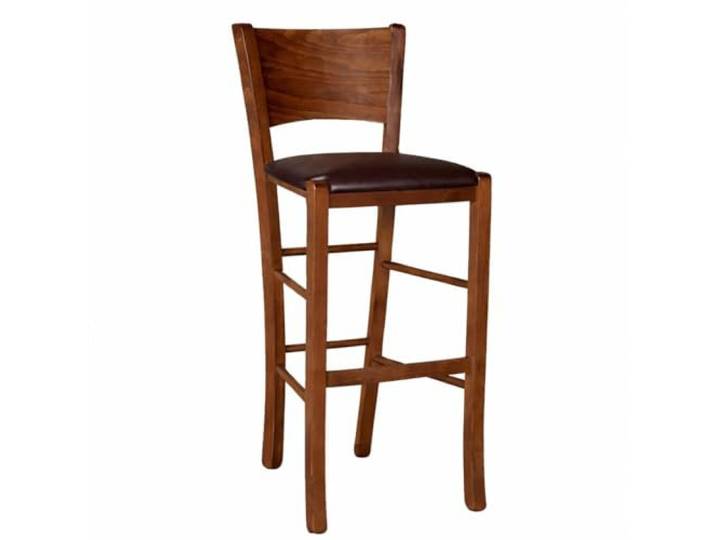 OKAFFAREFATTO MADDALONI Barhocker Lucy aus dunklem Walnussholz, Höhe 73 cm, Sitzfläche aus braunem Kunstleder, für Küche, Bar, Restaurant