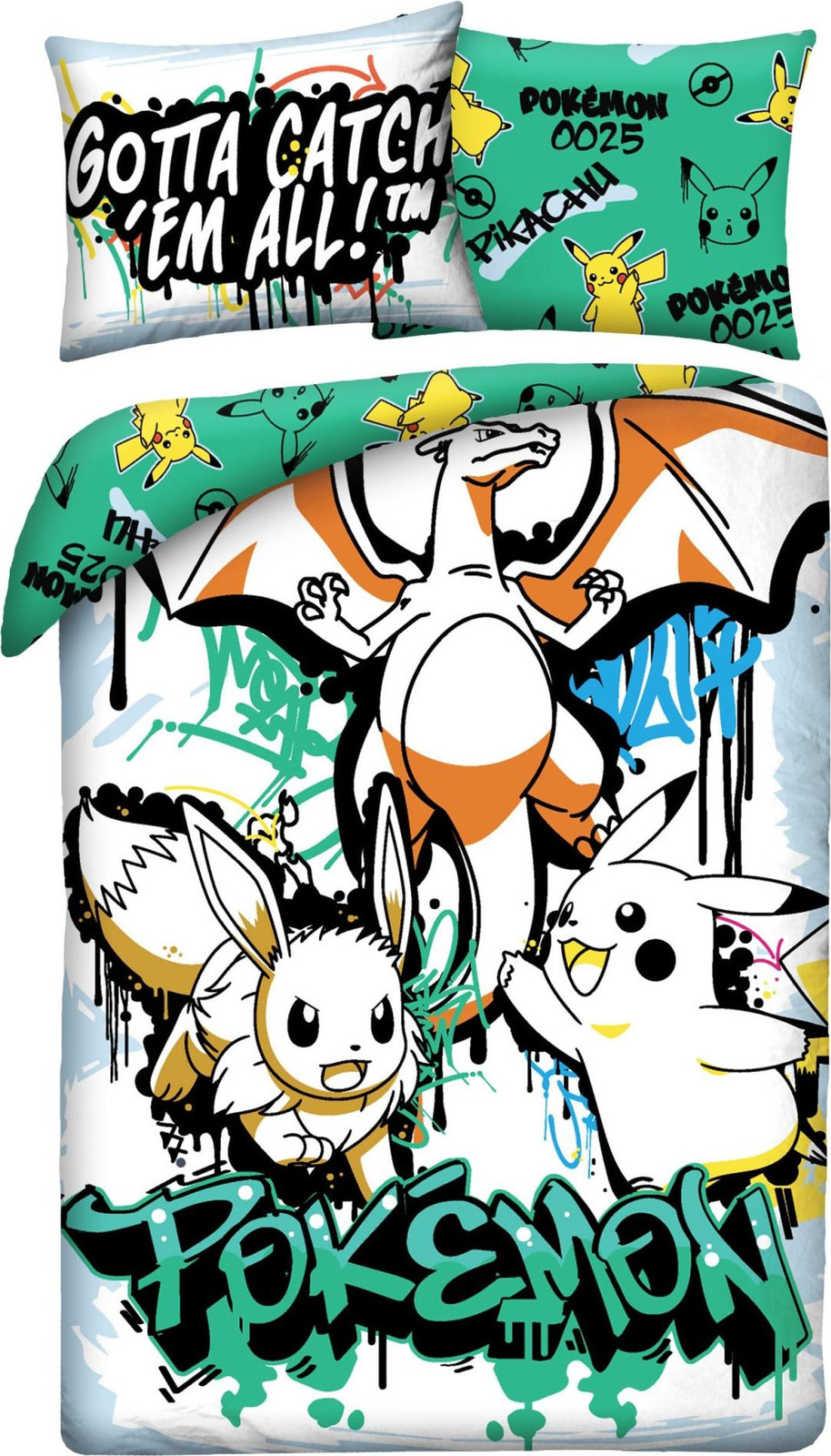 Halantex Pokemon Dekbedovertrek en Kussensloop Set voor Kinderen, 140 x 200 cm