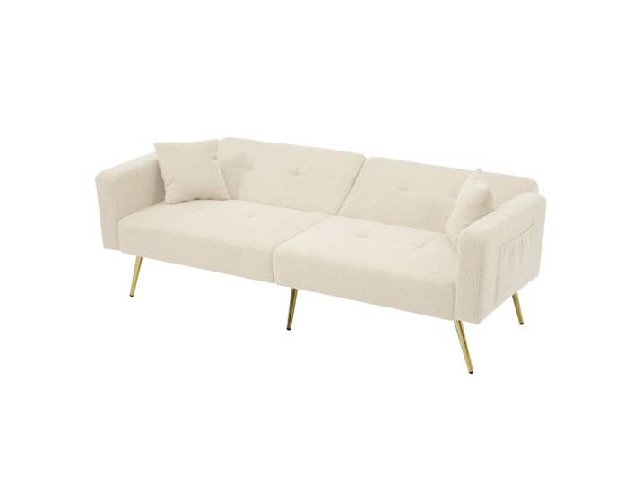 Canapé convertible en sherpa beige avec dossier inclinable