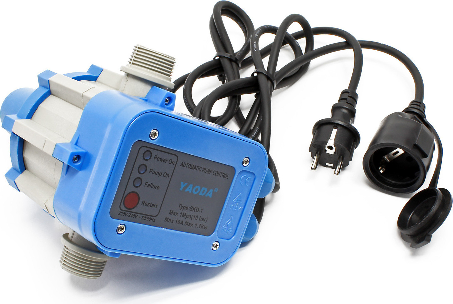 Wiltec drukschakelaar SKD-1 met kabel, 230V, 10 bar, drukbeveiliging met droogloopbescherming voor waterpompen en pompsystemen