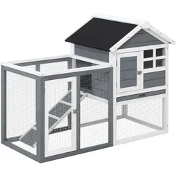 PawHut Kleintierstall mit herausnehmbarer Bodenwanne und Rampe Grau+Schwarz+Weiß