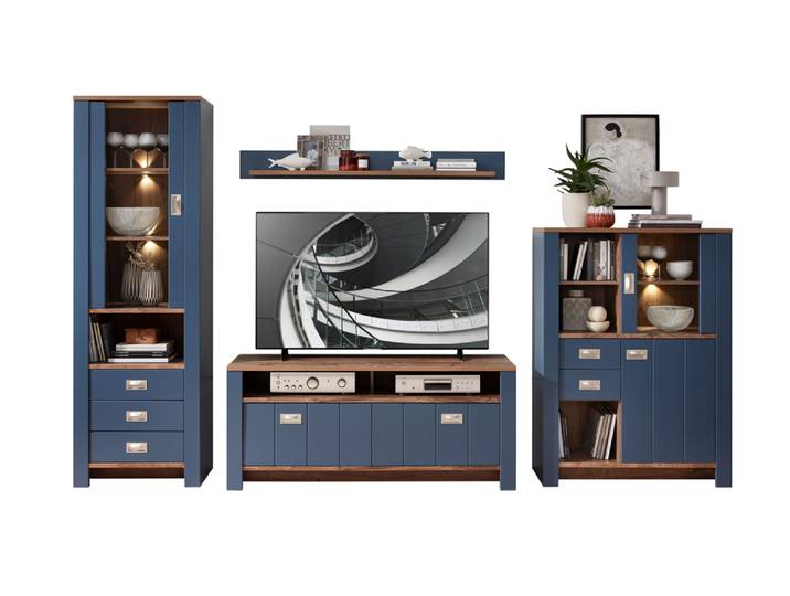 Innostyle Dijon Wohnwand Holzwerkstoff Parisian Blue/Haveleiche