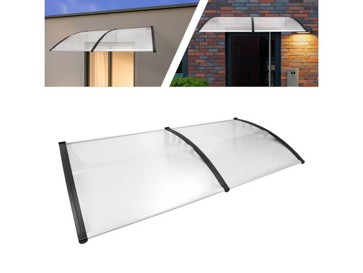Auvent de porte d'entrée, auvent de protection contre la pluie, 200 cm, transparent, en polycarbonate creux, protection UV, auvent mural moderne, couverture de porte