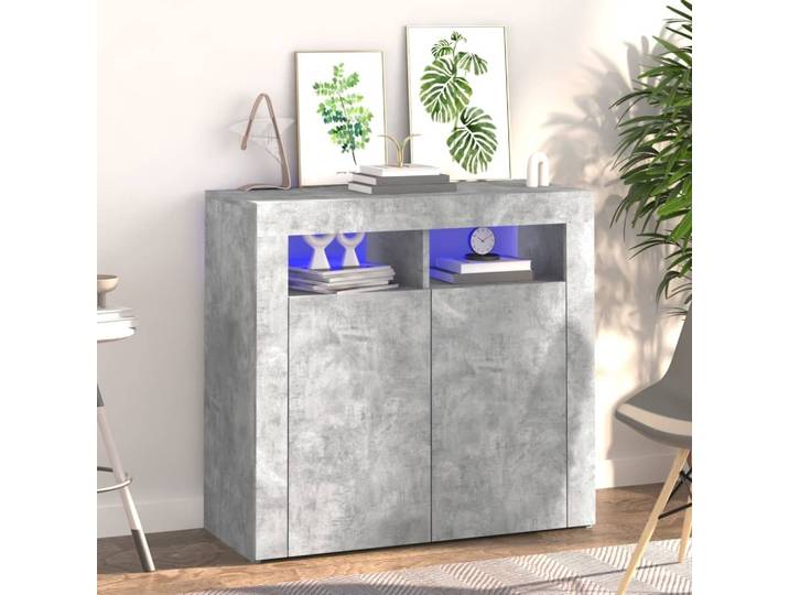 vidaXL Sideboard mit LED-Leuchten Betongrau 80x35x75 cm