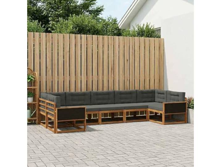 HFMDRMU Outdoor-Sofagarnitur mit Kissen 7-teilig, Gartenmöbel Set aus Massivholz Akazie in Natur und Anthrazit, Terrassenmöbel Set mit Lattenrahmen und Armlehnen für Komfort und Belüftung