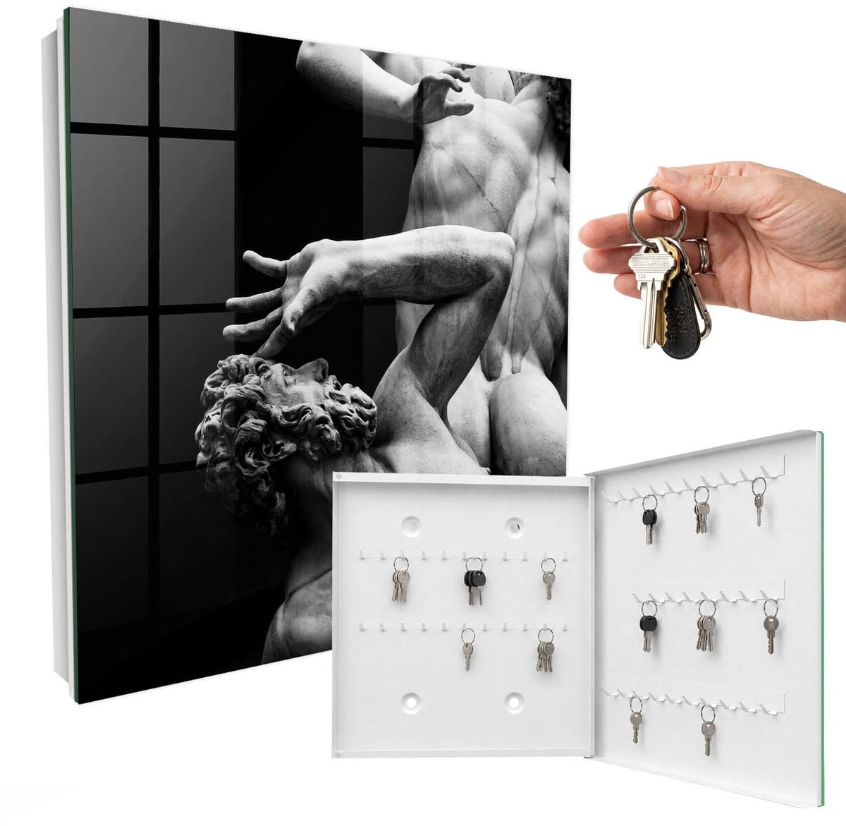 WallMuralia Sleutelkast Stone-Emoties met 50 haken, Zwart, B/D/H: 30 x 30 x 5 cm