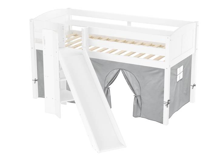 Schönes Spielbett für Kinder mit Rutsche 90 x 200 cm Kiefer Weiß