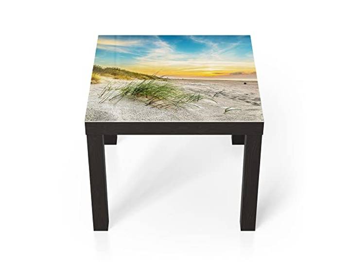DEQORI Glastisch schwarz klein 55x55 cm Motiv Baltischer Dünenstrand ausgefallener Beistelltisch aus Glas Hochglanz Couchtisch fürs Wohnzimmer moderner Couch Tisch mit Design