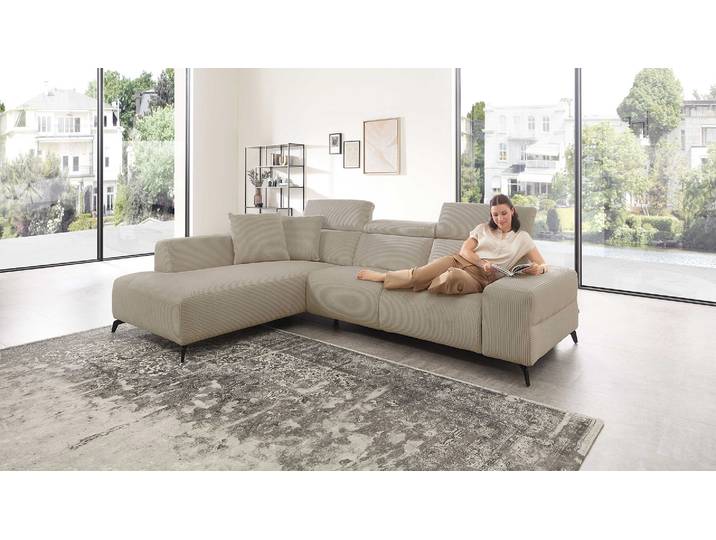 Cuoio Ecksofa mit motorischer Relaxfunktion in Trendstoff Cord