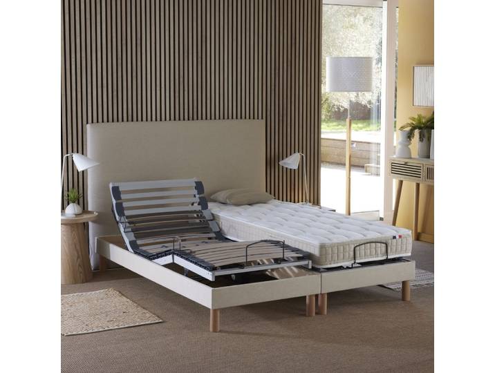 Lot de 2 lits électriques de relaxation lattes beige 2x90x200