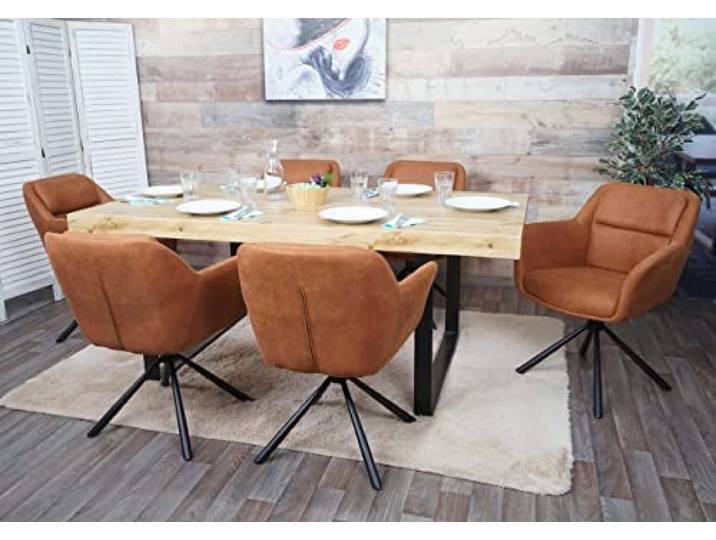 Mendler 6er-Set Esszimmerstuhl HWC-K33 Stoff - Wildleder-Optik braun