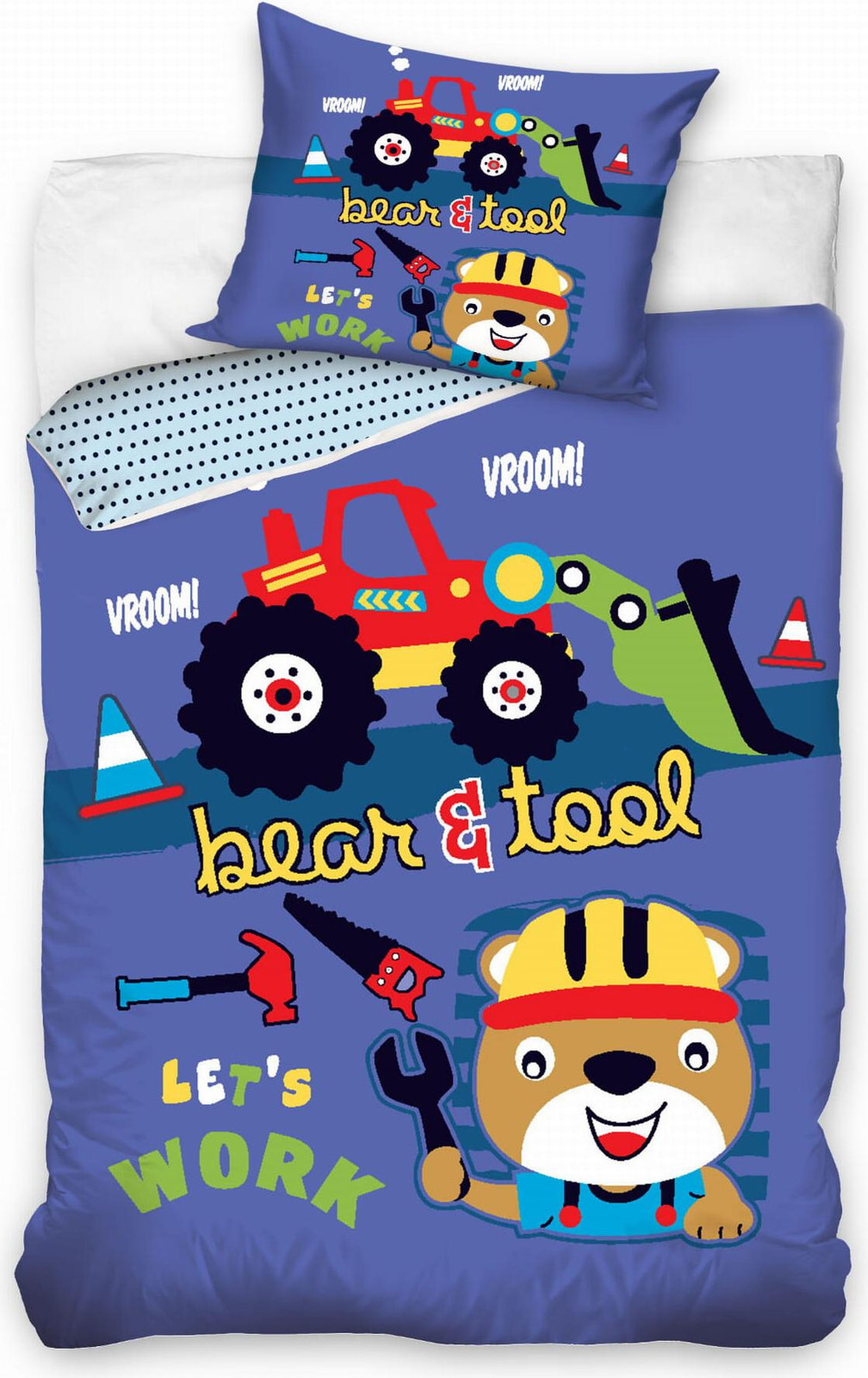 PHU CARBOTEX Kinderbeddengoed met Bouwthema en Graafmachine, Katoen, 160 x 200 cm