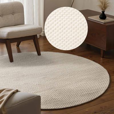 ELLE DECORATION "Beans" rund 10 mm Höhe Handweb Teppich Wolle, Rund, Perlenstruktur, Wohnzimmer, Schlafzimmer