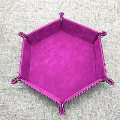 Multisell Products Hub Hexagon Dice Game Storage Tray, Rolling Folding PU Leather Velvet Dice Mat purple 01