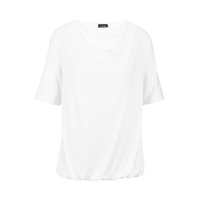 Kurzarmshirt GOLDNER "Blusenshirt mit Wasserfallausschnitt", Damen, Gr. 46, weiß, Obermaterial: 95% Viskose CV. 5% Elasthan EL., Basic, figurumspielend, Gerade, Shirts, Wasserfallausschnitt