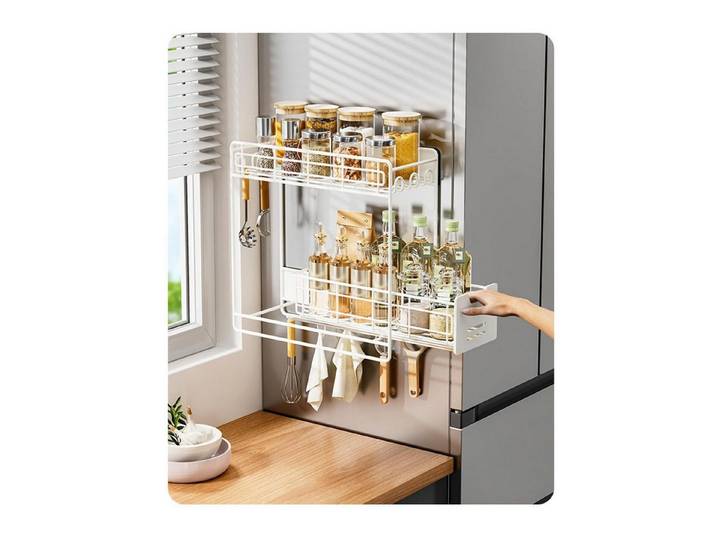 LuxusKollektion Gewürzregal Magnetisches Gewürzregal Kühlschrank weiß mit Haken, 1-tlg.