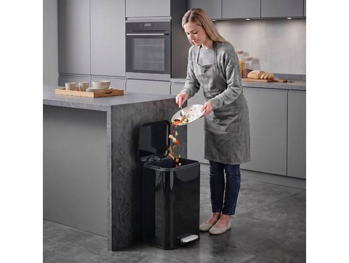 HOMCOM Poubelle Cuisine 20L Acier Noir Couvercle Doux Pédale