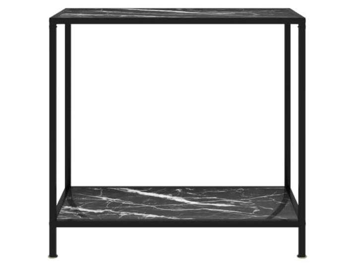 HKGNMBS Konsolentisch, Schwarz, 80 x 35 x 75 cm, gehärtetes Glas und Stahl 5 mm gehärtetes Glas, Marmoroptik, pulverbeschichteter Stahl, Ablagefach, Wandbefestigung