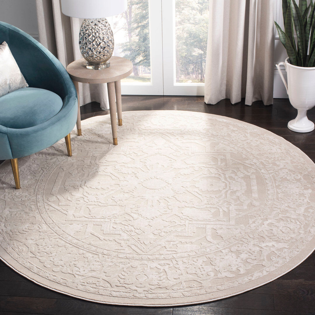 Latitude Vive Reflection Oriental Area Rug In Creme / Ivory Ivory Round 152 cm