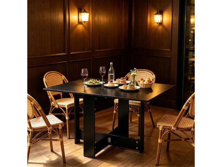 PIPIPOXER Table à manger pliable noire effet bois table de bar pour bistrot café snack wine bar table console espace petit local
